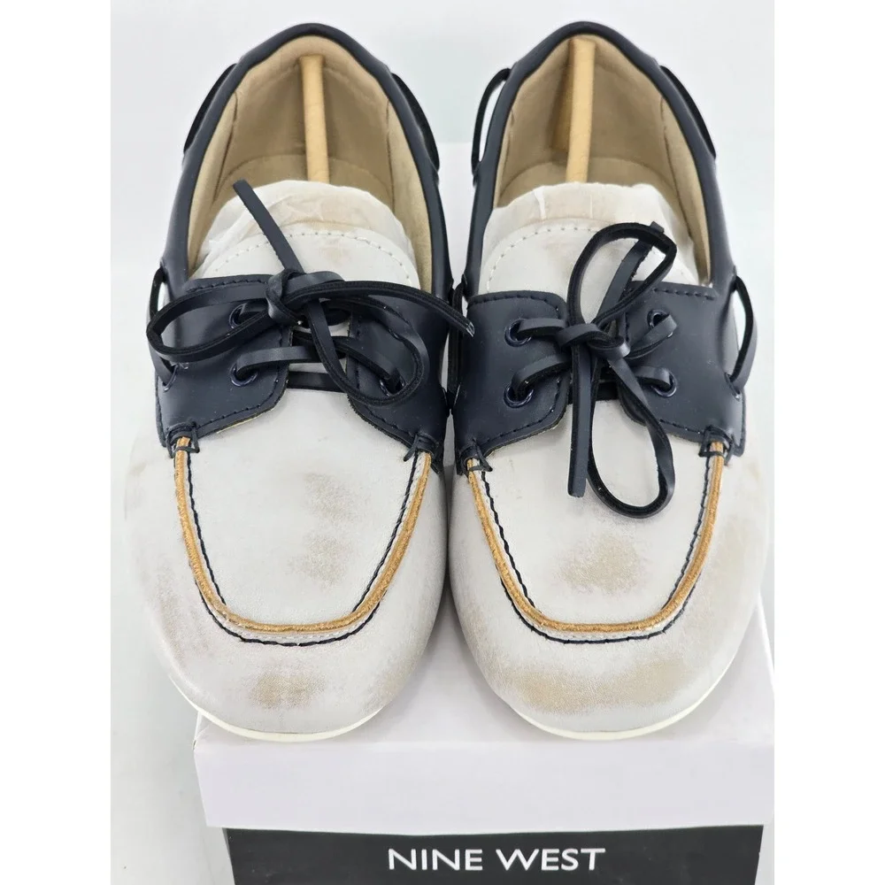 Nine West Yacht Boat Shoes Womens 7 White Navy Leather Moccasins - New